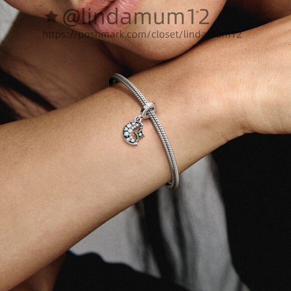 Pandora Sparkling Crescent Moon & Spinnable Star Dangle Charm - Picture 4 of 5